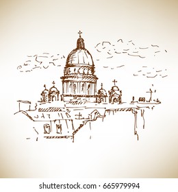 Saint Isaac's Cathedral. St.Petersburg, Russia. Sketch. Vector illustration. 