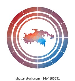 Saint John badge. Bright gradient logo of island in low poly style. Multicolored Saint John rounded sign with map in geometric style for your infographics.