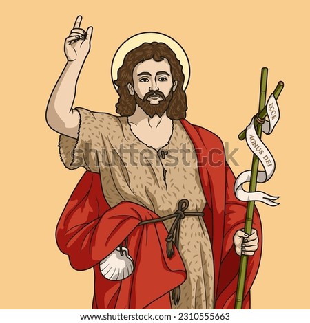 Saint John the Baptist Adult Colored Vector Illustration. Translation of the Latin text: Behold the Lamb of God