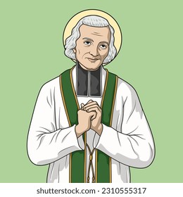 Saint John Baptist Mary Vianney Colored Vector Illustration