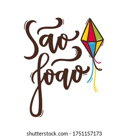 São João. Saint John. Brazilian Traditional Celebration in  Portuguese Hand Lettering. Vector.