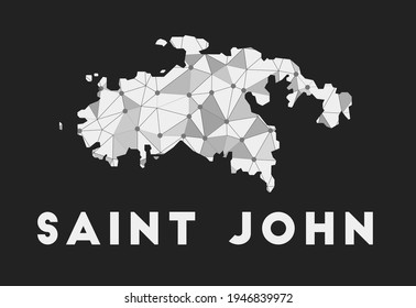 Saint John - communication network map of island. Saint John trendy geometric design on dark background. Technology, internet, network, telecommunication concept. Vector illustration.