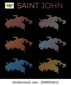 Saint John dotted map set. Map of Saint John in dotted style. Borders of the island filled with beautiful smooth gradient circles. Charming vector illustration.