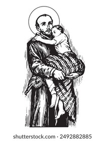 Saint John of God Illustration Catholic religious Vector 
