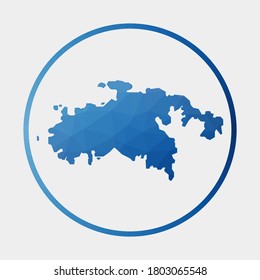 St. John-Ikone. Polygonale Karte der Insel im Farbverlauf-Ring. Rund Low-Poly-Schild Saint John. Vektorgrafik.