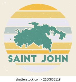 Logo de San Juan. Firmar con el mapa de la isla y las franjas coloreadas, ilustración vectorial. Puede utilizarse como insignia, logotipo, etiqueta, pegatina o insignia del San Juan.