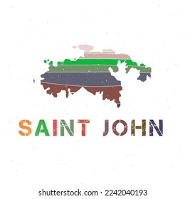 Saint John map design. Shape of the island with beautiful geometric waves and grunge texture. Awesome vector illustration.