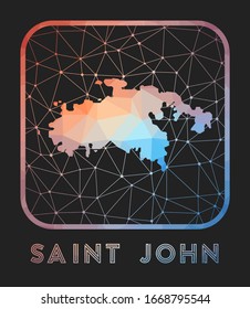 Saint John map design. Vector low poly map of the island. Saint John icon in geometric style. The island shape with polygnal gradient and mesh on dark background.