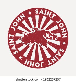 Saint John stamp. Travel red rubber stamp with the map of island, vector illustration. Can be used as insignia, logotype, label, sticker or badge of the Saint John.