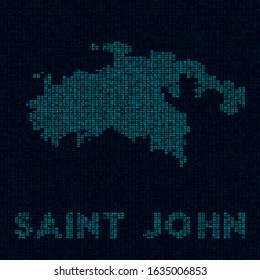 Saint John tech map. Island symbol in digital style. Cyber map of Saint John with island name. Awesome vector illustration.