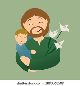 Saint Joseph and Baby Jesus Vector Illustration