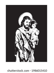 San José y el Niño Jesús Ilustración vector religioso católico