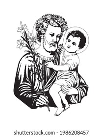 Saint Joseph Child Jesus Illustration Catholic Stock Vector (Royalty ...