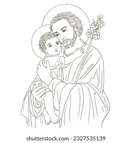 Saint Joseph with child Jesus Illustration catholic religious