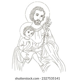 Saint Joseph with child Jesus Illustration catholic religious