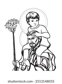 Saint Joseph with child Jesus Illustration catholic religious vector