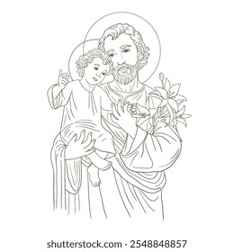 St. Joseph mit Kind Jesus Illustration katholisch religiös