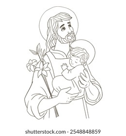 Saint Joseph with child Jesus Illustration catholic religious