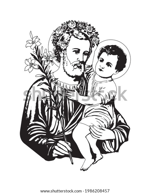 Saint Joseph Child Jesus Illustration Catholic Stock Vector (Royalty ...