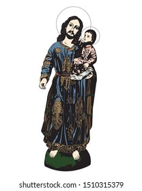 Saint Joseph with Child Jesus vector Catholic Illustration