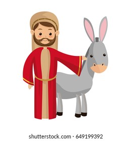 saint joseph with donkey manger cartoon