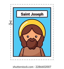saint joseph icon with frame dotted . christian flashcard . vector illustration