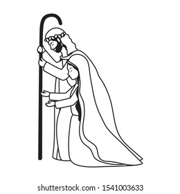 saint joseph and mary virgin manger characters vector illustration design