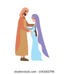 saint joseph and mary virgin pregnancy manger characters vector illustration