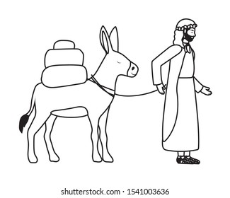 saint joseph with mule manger characters vector illustration design