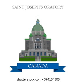 Saint Joseph Oratory in Montreal Canada. Flat cartoon style historic sight showplace attraction web site vector illustration. World countries city vacation travel sightseeing North America collection