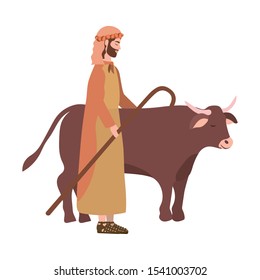 saint joseph with ox manger characters vector illustration design