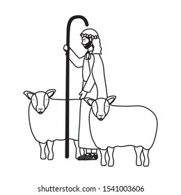 saint joseph with sheeps manger characters vector illustration design