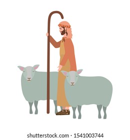 saint joseph with sheeps manger characters vector illustration design