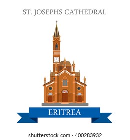 Saint Josephs Cathedral in Eritrea. Flat cartoon style historic sight showplace attraction web site vector illustration. World countries vacation travel Africa sightseeing collection.