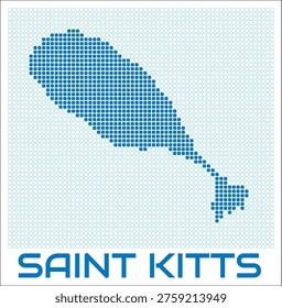 Saint Kitts digital style map with blue rounded rectangle dots. St. Kitts and Nevis. Dotted shape of the island. Blue colored map and title on white background. Elegant Vector Illustration.