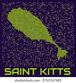 Saint Kitts dots map. St. Kitts and Nevis. Digital style shape of the island. Map and title lime colored square dots with round corners. Elegant Vector Illustration.