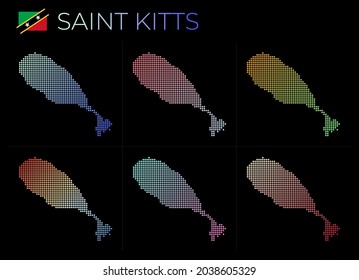Saint Kitts dotted map set. Map of Saint Kitts in dotted style. Borders of the island are filled with beautiful smooth gradient circles. Cool vector illustration.