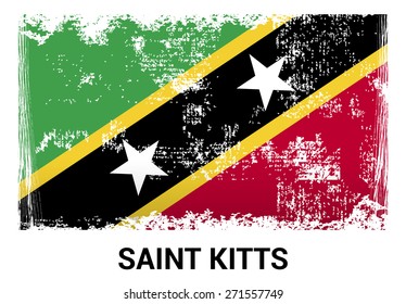 Saint Kitts grunge flag isolated vector in official colors and Proportion Correctly. country's name label in bottom. Vector Illustration