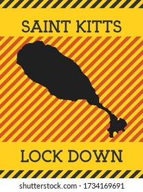 Saint Kitts Lock Down Sign. Yellow island pandemic danger icon. Vector illustration.