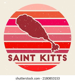 Saint Kitts logo. Sign with the map of the island and colored stripes, vector illustration. Can be used as insignia, logotype, label, sticker, or badge of Saint Kitts.