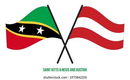 Saint Kitts And Nevis and Austria Flags Crossed And Waving Flat Style. Official Proportion.