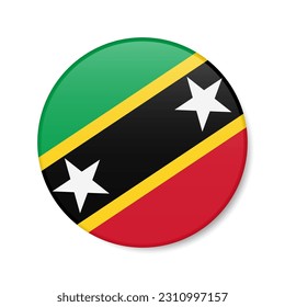 icono del botón circular de Saint Kitts y Nevis. Bandera redonda de San Cristóbal y Nevis con sombra. Ilustración vectorial 3D realista aislada en blanco.