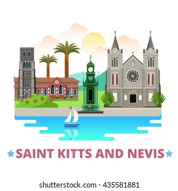 Saint Kitts and Nevis country flat cartoon style historic sight showplace web site vector illustration. World vacation travel North America collection. Basseterre co-Cathedral of Immaculate Conception