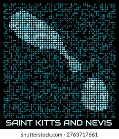 Saint Kitts and Nevis digital dotted map. Shape of the country in cyan color palette on dark background. Futuristic Saint Kitts and Nevis map design. Vector illustration.
