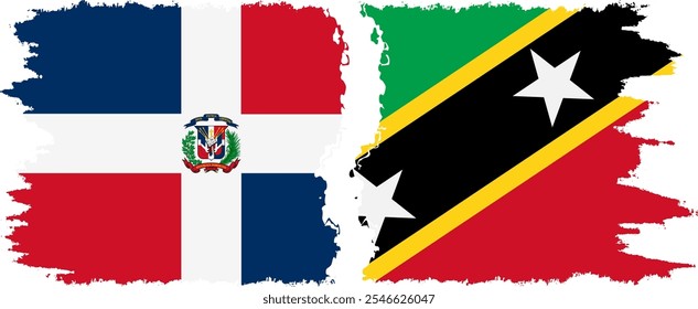 Saint Kitts and Nevis and Dominican Republic grunge flags connection, vector