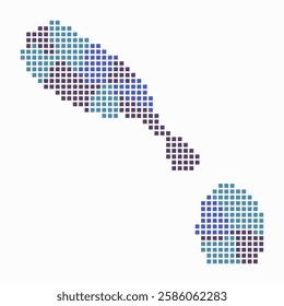 Saint Kitts and Nevis dotted map. Digital style map of the country on white background. Saint Kitts and Nevis shape with square dots. Colored dots style. Large size squares.