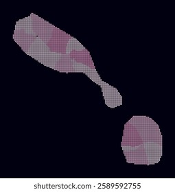 Saint Kitts and Nevis dotted map. Digital style map of the country on dark background. Saint Kitts and Nevis shape with circle dots. Colored dots style. Small size circles. Modern vector illustration.