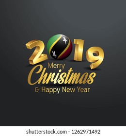 Saint Kitts and Nevis Flag 2019 Merry Christmas Typography. New Year Abstract Celebration background