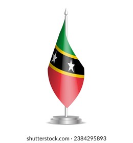 Saint Kitts and Nevis flag - 3D mini flag hanging on desktop flagpole. Usable for summit or conference presentaiton. Vector illustration with shading.