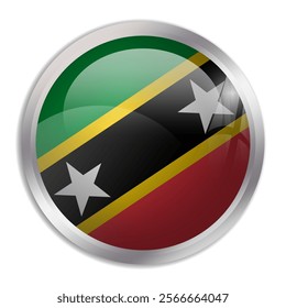 Saint Kitts and Nevis flag - glossy circle button displays a colorful flag representing a country cultural identity and heritage. The essence of national pride and unity.